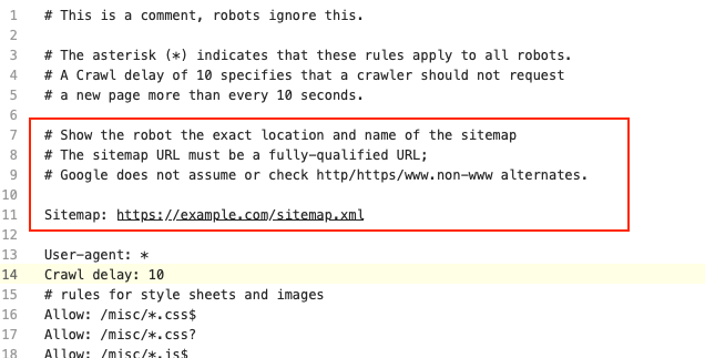 How to specify the sitemap name and location in the robots.txt file